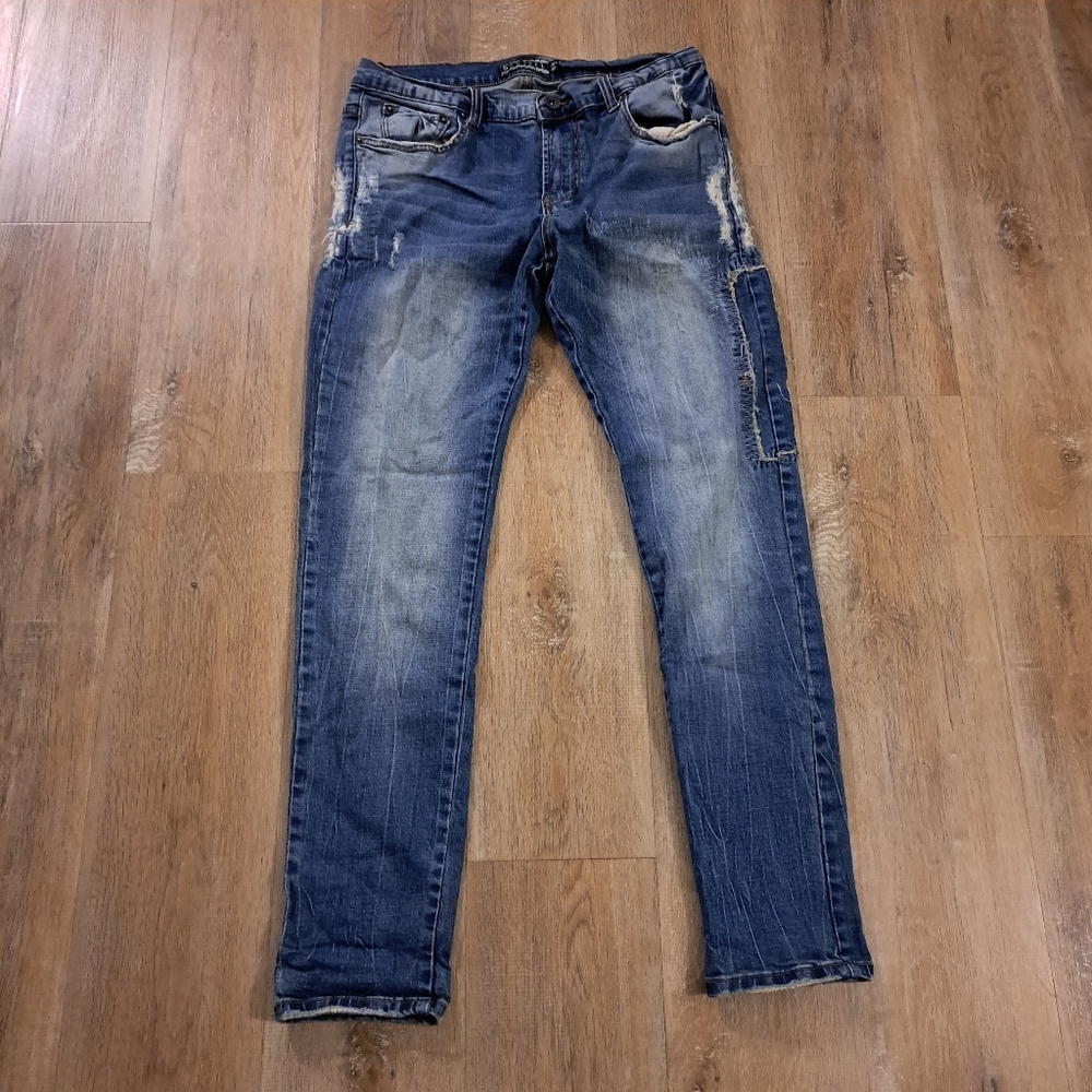 Decibel Blue Denim Distressed Stitched Side Jeans Men's Size 36W 32L